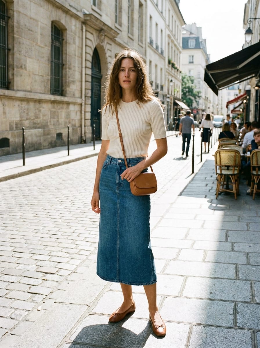 Denim Rock mit Stricktop - Spätsommer Outfit
